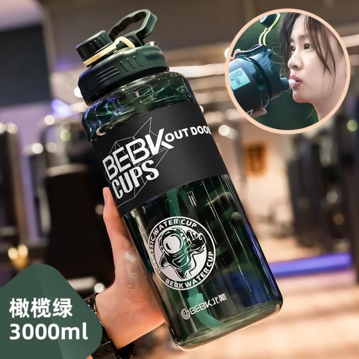 GOURDE,Green 3000ml--Grande bouteille'eau 2l 3l pour Sport, sans BPA, pour  l'école, gourde pour boissons, gourde de voyage