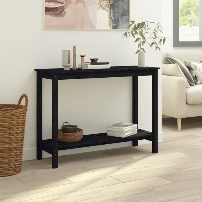 ZERODIS Table console Noir 110x40x80 cm Bois massif de pin LE647