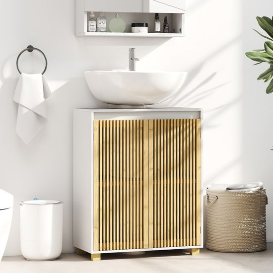 Meuble Sous Lavabo - HOMCOM - Avec étagère Réglable Et Portes à Lattes