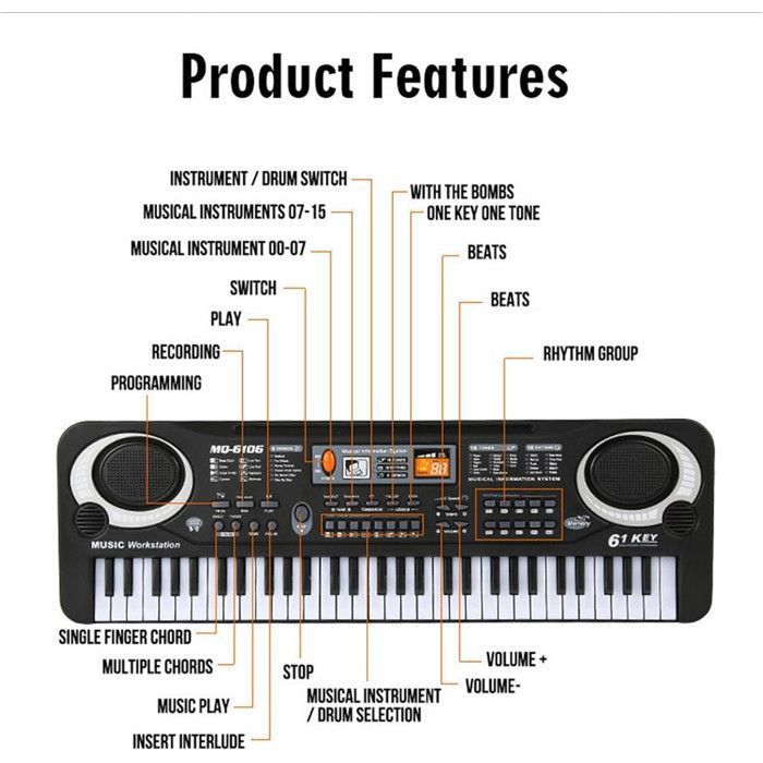 Generic Clavier de musique électronique numérique 61 touches, piano