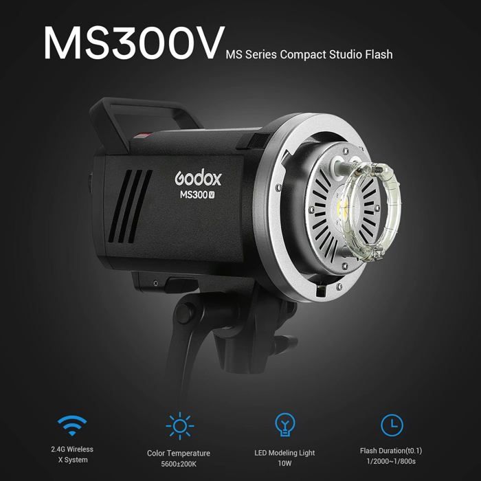 Flash Da Studio Godox MS300V 300W 2.4GHz – Monoluce Wireless Compatto, Nero