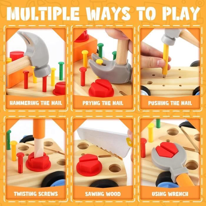 Boîte de jeu de construction en bois pour enfants - Ensemble d'outils en bois pour enfants Boîte de jeu de construction en bois pour enfants - Ensemble d'outils en bois pour enfants