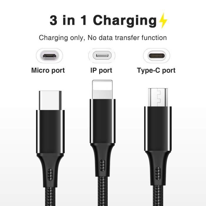 3 In-1 Câble de charge multifonction pour Ios & Android & Type-c Red$multi  Câble de charge Multiple Chargeur Cordon Nylon Tressé 3 En 1 Cordon USB