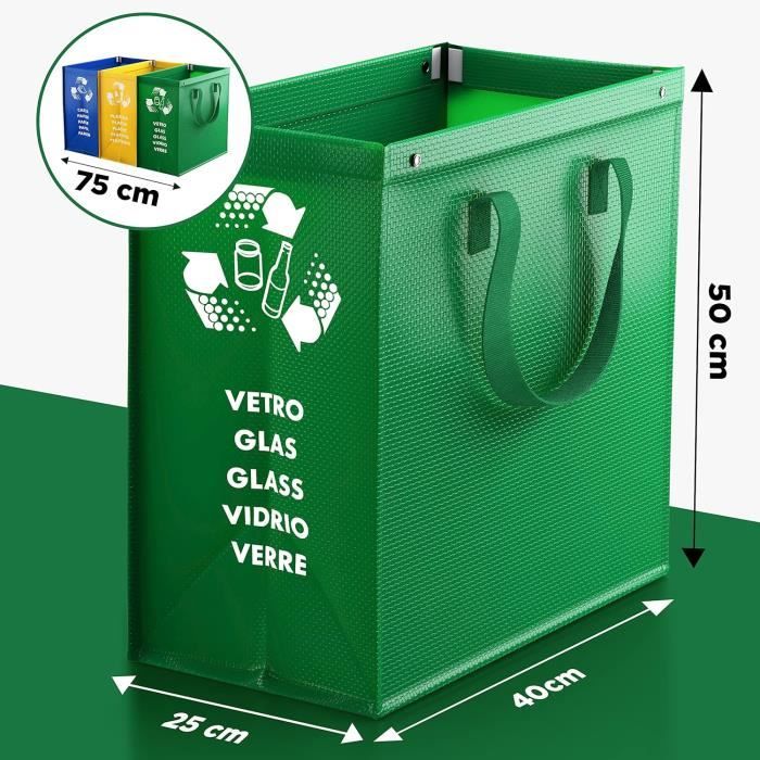 Poubelle Tri Sélectif 3 Bacs Avec Couvercle - 50 Litres, Noir, Polypropylène, Pour Cuisine