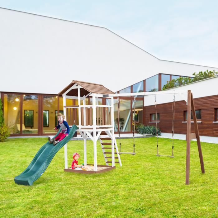 Tour de jeux Beach Tower axi avec balançoire simple bois marron gris - Luxembourg