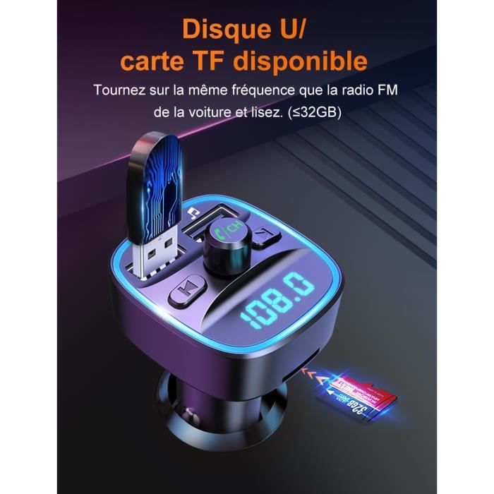 Transmetteur Fm Bluetooth 5.3, Adaptateur Bluetooth Voiture Lecteur Mp3  Adaptateur Radio Sans Fil Mit 2 Port Usb, Allume Cig[u27] - Cdiscount Auto