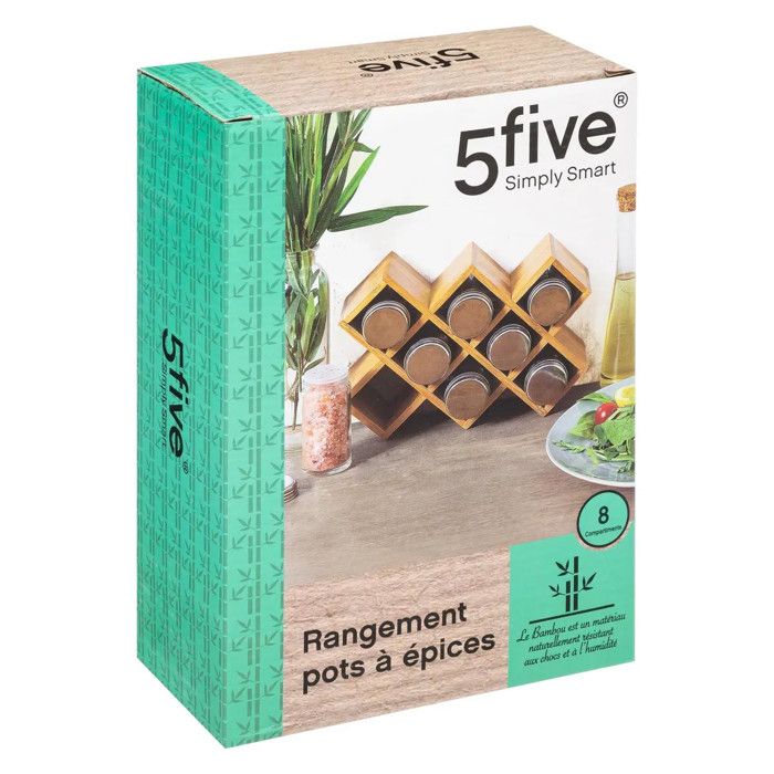 Étagère à épices Paris Prix – 8 Cases En Bambou, 24 Cm, Couleur Naturelle