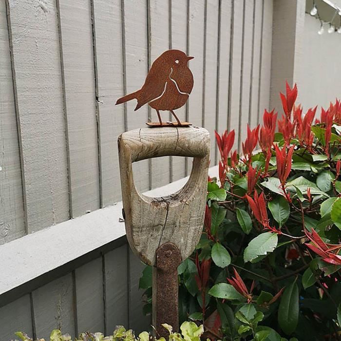 Silhouette D'oiseau En Métal Pour Jardin - Rouge-gorge Sur Branche, Décoration Rustique, Dimensions 21x12 Cm - Décoration Murale Extérieure Ou Intérieure - 8