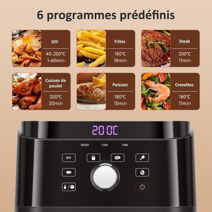 joyami Friteuse à Air Chaud Sans Huile Electrique 6L XXL Air Fryer avec Fenêtre Visuell 100 Recettes en Line Cuire Frire Rôtir Griller pour 2-4 Personnes joyami Friteuse à Air Chaud Sans Huile Electrique 6L XXL Air Fryer avec Fenêtre Visuell 100 Recettes en Line Cuire Frire Rôtir Griller pour 2-4 Personnes