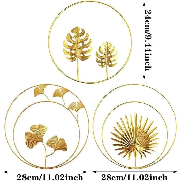 3Pcs Sculptures Murales Feuilles Ginkgo En Métal Doré - Décoration Murale Ronde Pour Salon Et Bureau