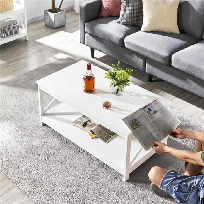 Yaheetech Table Basse Salon Bois Pieds En X Moderne – Noir Mat, Étagère Rangement Ouverte, 100x50x45 Cm, Style Industriel Élégant