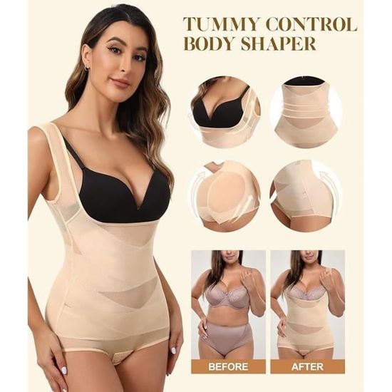 Body Gainant Femme Falafoty - Ventre Plat, Sans Couture, Nylon-spandex, Col Carré, Taille M/L, Blanc - 9