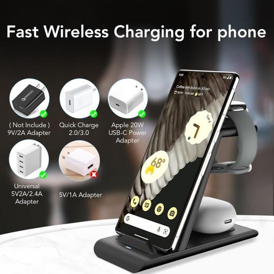 Chargeur Sans Fil Pour Google Pixel Watch, 3 En 1 Station De Recharge Pour Pixel 88 Pro77Pro