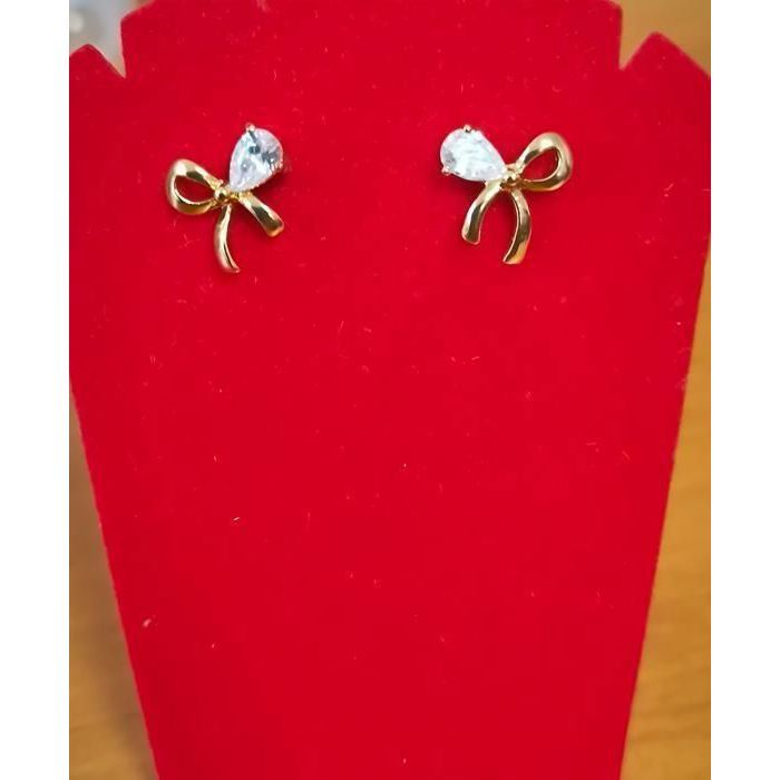 Boucles D'oreilles Pendantes Nœud Papillon Cristal - Plaqué Or Blanc