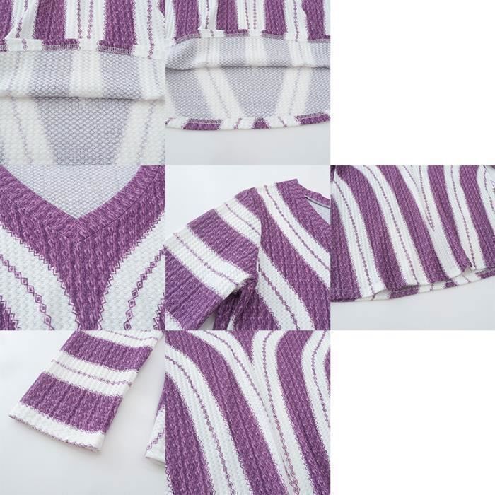 Pull Femme Col V Manches Longues Tricot Doux - Décontracté, Motif Ajouré - Pour Tous Les Jours, Automne/hiver - 8
