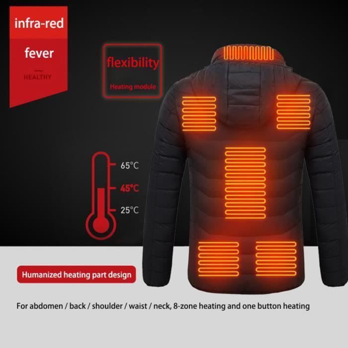Veste Chauffante Homme Femme USB - Gilet Électrique Chaud Imperméable Avec Capuche, 3 Niveaux Chaleur Pour Ski Randonnée Chasse Camping Hiver