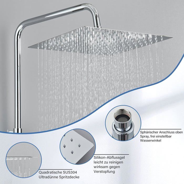 Pomme De Douche Rain Shower 16 Pouces – Mitigeur Et Douchette Inclus
