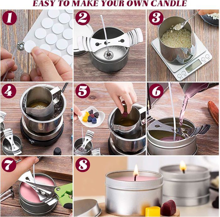 Kit Complet Fabrication De Bougies DIY - Pot En Inox 400 Ml, 150 Mèches, Colorants, Autocollants - Idéal Débutants Et Passionnés - 5
