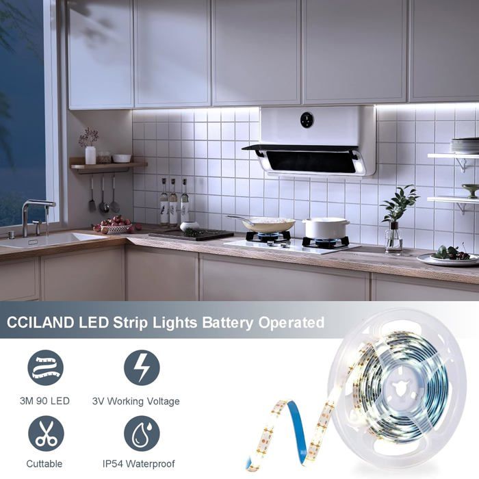 Bande LED 3M 90 LED Avec Télécommande - 8 Modes, IP65 Étanche, Alimentation Piles, Auto-Adhésive, Minuterie