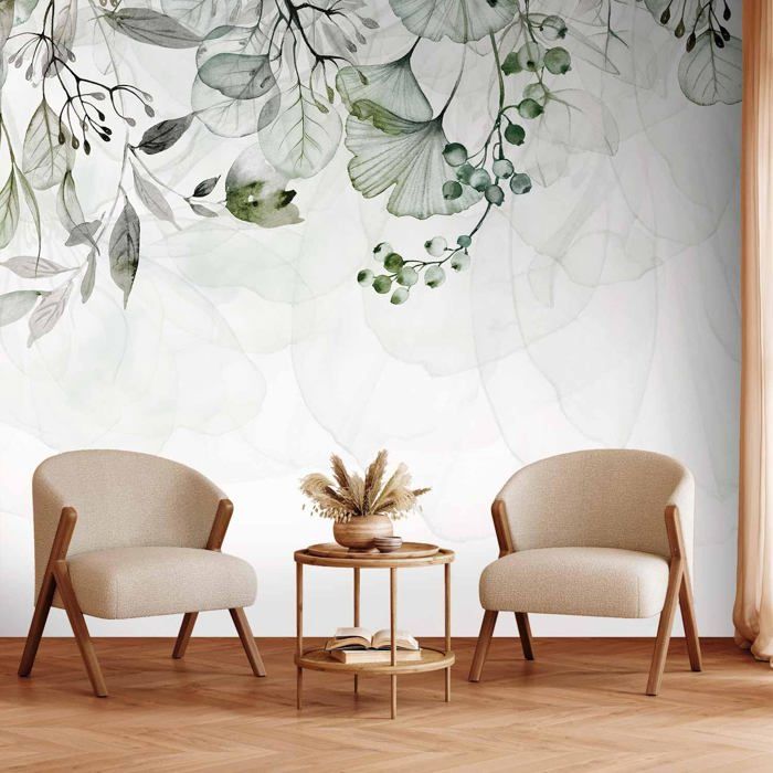Papier Peint Panoramique Fleurs feuilles nature plantes vert 350x256cm ...