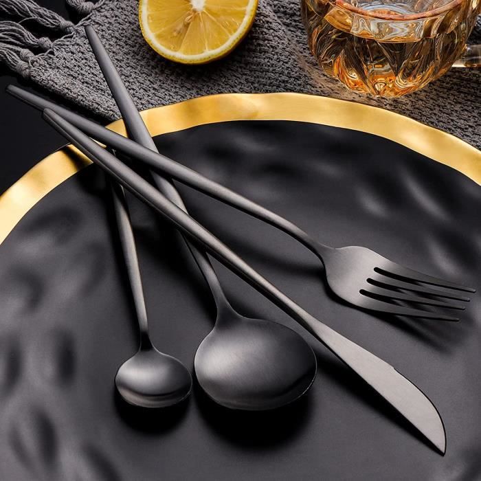 COPOTI Couverts Noirs Mat 6 Personnes, 24 Pieces Ensemble Couteau  Fourchette Cuillère inoxydable un Service de Table. : : Cuisine et  Maison