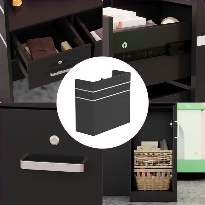 Comptoir De Réception Moderne Avec Tiroir Et éclairage LED - Bureau D'accueil 120 Cm, Noir