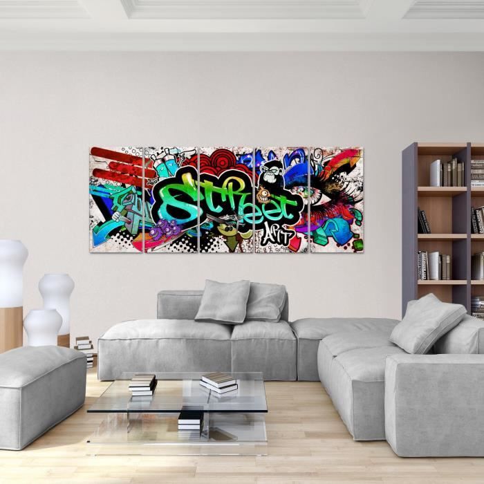 Quadri Street Art XXL 200x80 Cm - Set 5 Pezzi Colorati Per Arredamento Moderno