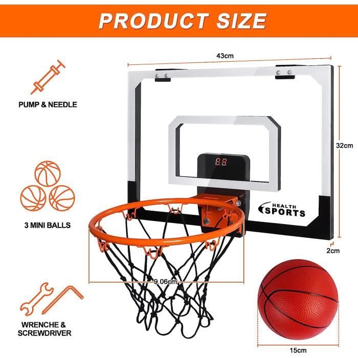 SUPER JOY Mini Panier de Basket pour Enfants Intérieur Panier Basketball  pour Porte Mural Balles Bureau Pro Mini Hoop Adultes Ca2