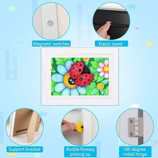 Cadre Pliable Pour Dessins D'enfants A4 - Lot De 2 Cadres Avec Support Mural Et Pied | Présentation Dessins, Photos Famille (Blanc)