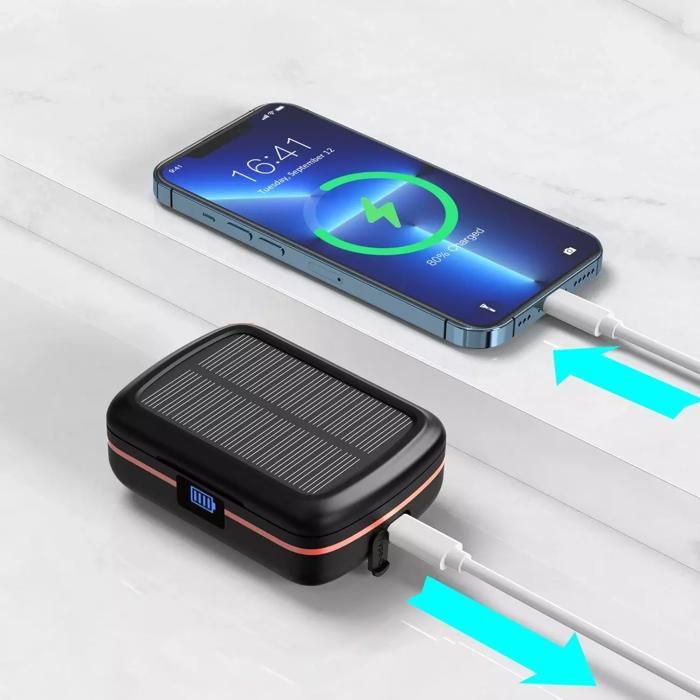 Écouteurs Sans Fil TWS étanches Avec Chargeur Solaire Et Batterie Externe 2500 Mah Noir 82617118