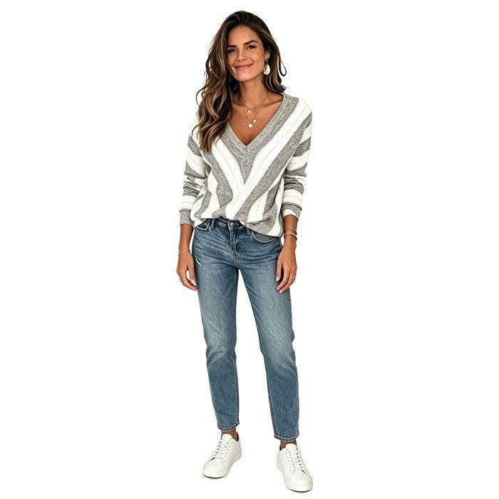 Pull Femme Fin Col V - Manches Longues - Taille Ajustée - Idéal Automne/hiver - Style Chic Et Décontracté