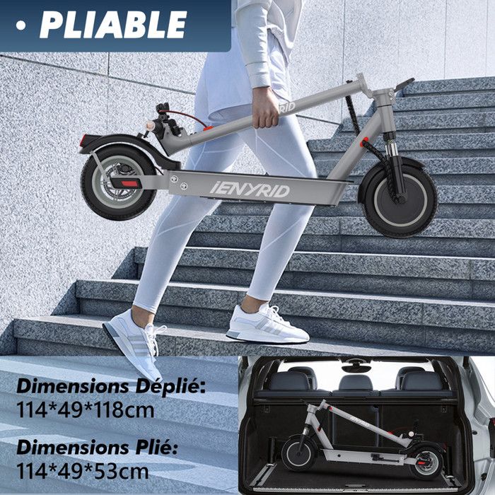 Trottinette électrique QnQ – Moteur 800W (max 1000W), 25 Km/h, Batterie 10.4Ah, Autonomie 20-35 Km, Pneus Anti-crevaison, Double Frein, Suspension, APP