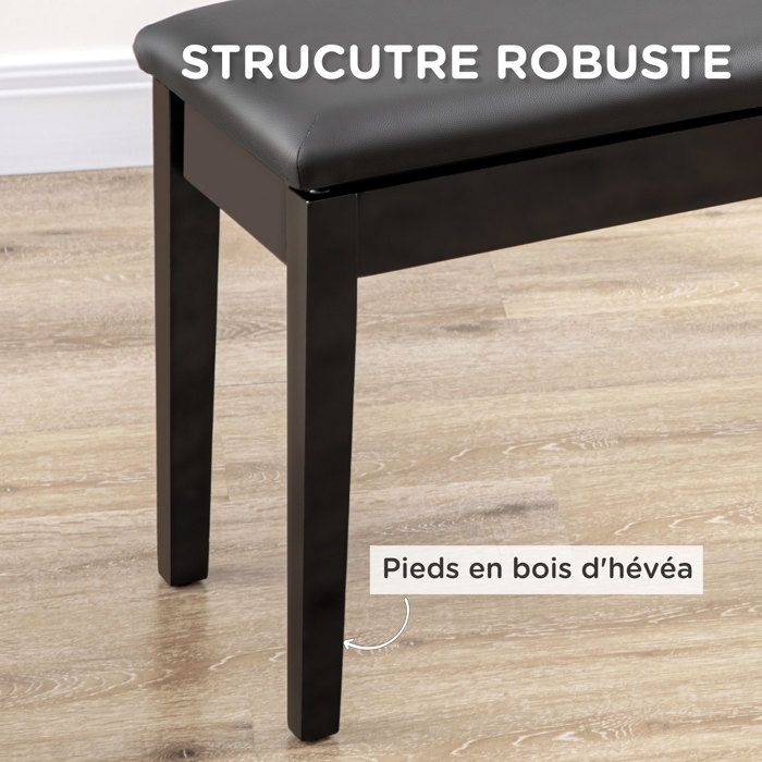 Tabouret De Piano Réglable Avec Rangement - Hauteur 46-56 Cm, Assise 55x33 Cm, Cuir Synthétique, Charge 150 Kg | Banc Piano, Chaise Dressing, Tabouret Salon