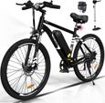 HITWAY Vélo Électrique 26" Noir, VAE avec batterie amovible 36V/12AH, Shimano 7-Vitesses, VTT Ville E-Bike-0
