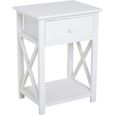 HOMCOM Table de Chevet Table d'appoint Bout de canapé Table de Nuit avec un tiroir et étagère en Bois Blanc-0