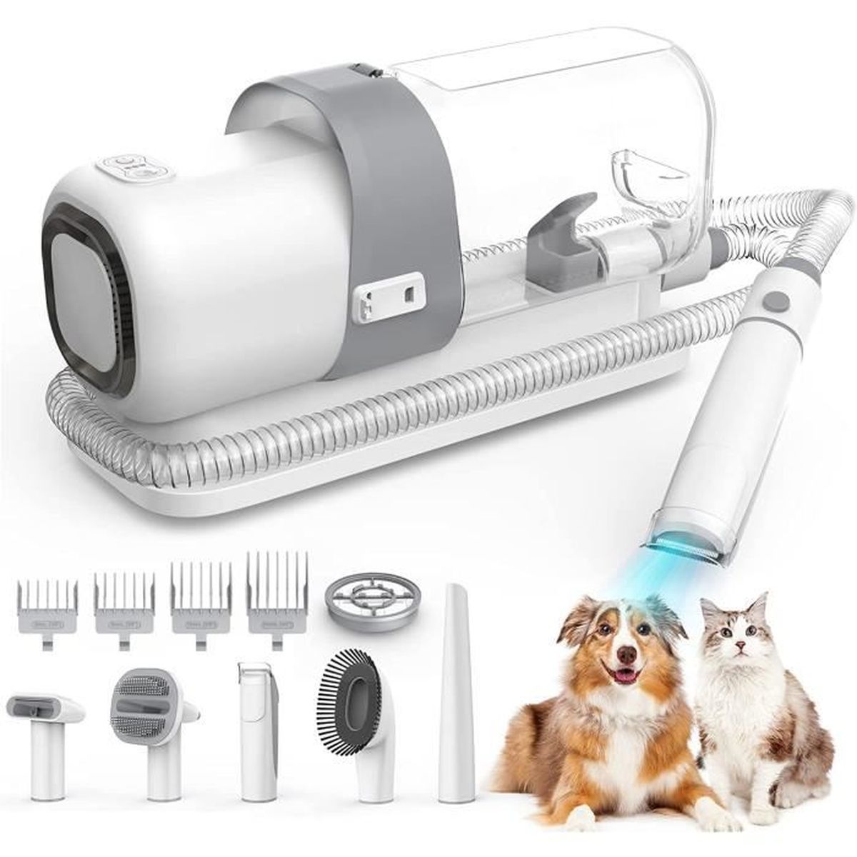 Aspirateur Brosse Pour Chien Et Chat 4 En 1 - 12000 Pa, Bac 1.5L, Silencieux (55 DB), 4 Accessoires - 13