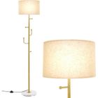 COSTWAY Lampadaire Salon 166,5CM 2 en 1 Porte Manteau-5 Crochets-en Métal-Interrupteur à Pied-E27 Abat-jour-Base Lestée-Chambre