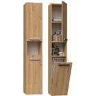 HUCOCO HORTI - Meuble salle de bain avec panier à linge - 31x30x174cm - Colonne rangement SDB - Chêne