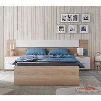 Tête de lit avec chevets Chêne et Blanc - NEEN - Bois - Bois - T&ecirc-te de lit : L 247 x 3 x H 50 cm - Tables de chevets : L 50 x