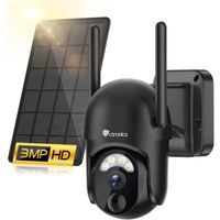 Ctronics 2K 3MP Caméra Surveillance WiFi Extérieur sans Fil Solaire PTZ Vision Nocturne Couleur PIR Détection Humaine