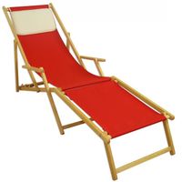 Chaise longue de jardin pliante en hêtre naturel et toile rouge - ERST-HOLZ - modèle 10-308NFKH