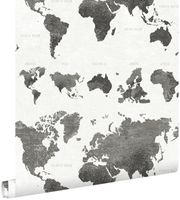 ESTAhome papier peint cartes du monde gris foncé - 0,53 x 10,05 m - 138973
