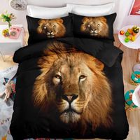Parure de lit Lion 3D effet 150*200cm 3 pieces 1 housse de couette et 2 taies d'oreillers 63*63cm