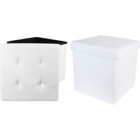 Canapé Pouf avec coffre de rangement TEENO® - Blanc - Simili cuir - 38 x 38 x 38 cm