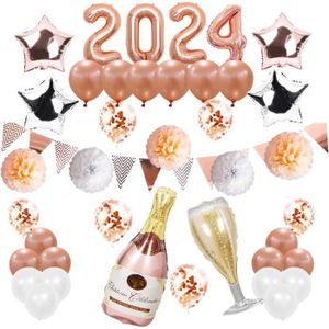 BALLON DÉCORATIF  Décorations De Bonne Année 2024, Decoration Nouvel An 2024 Avec Champagne Étoile Ballons En Aluminium, Bannière, Latex Ballo[n7105]