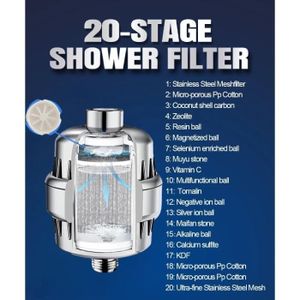 ADOUCISSEUR D'EAU Filtre de douche pour adoucisseur d'eau dure,chrome poli,élimine le combo ine et le fluorure,2 adhérences de - 20 Stage Diversion
