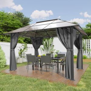 KIOSQUE - GAZEBO Chapiteau de jardin, 3 x 4 m, imperméable, aluminium, Deluxe, toit en polycarbonate Approx. 8 mm, chapiteau avec 4 panneaux latéraux