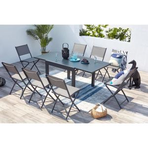 Ensemble table et chaise de jardin Salon de jardin - 8 places - CUALICA - Concept Usine - Aluminium - contemporain - Gris