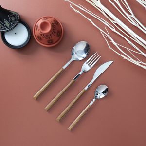 Ménagère - Home Deco Factory - Enzo - Effet Bois - Doré - Marron Et Argent