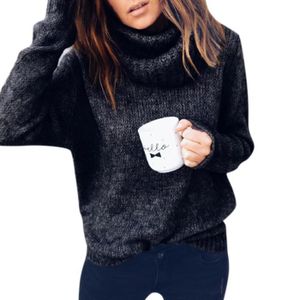 Femmes Pulls Col Roulé Pull Ample Hiver chaud Tops Knited Sweater Ske15 